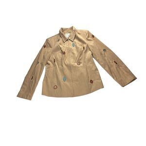 Together‎ Zip Up Embroidered Collared Pockets Jacket Beige Women's 16 Vintage